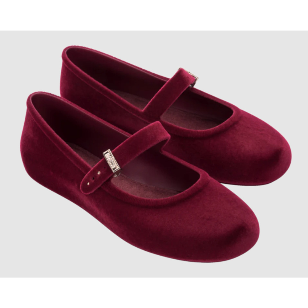 NWOT Melissa Velvet Slip On Mary Jane Soft Ballerina Flat Red Flocked Womens 8